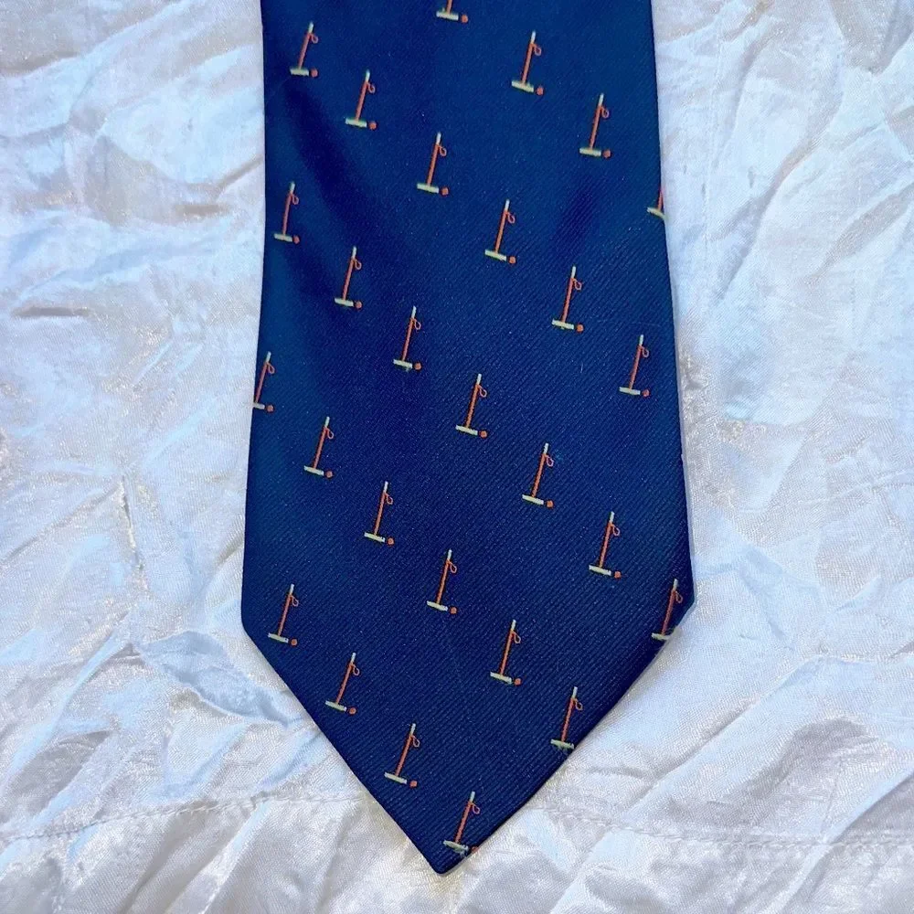 Vtg 70s Rivetz of Boston Navy Blue‎ Polyester Wide Tie with Polo Mallet Print